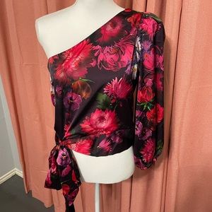 Express Black and Pink Asymmetrical Tie Front Blouse